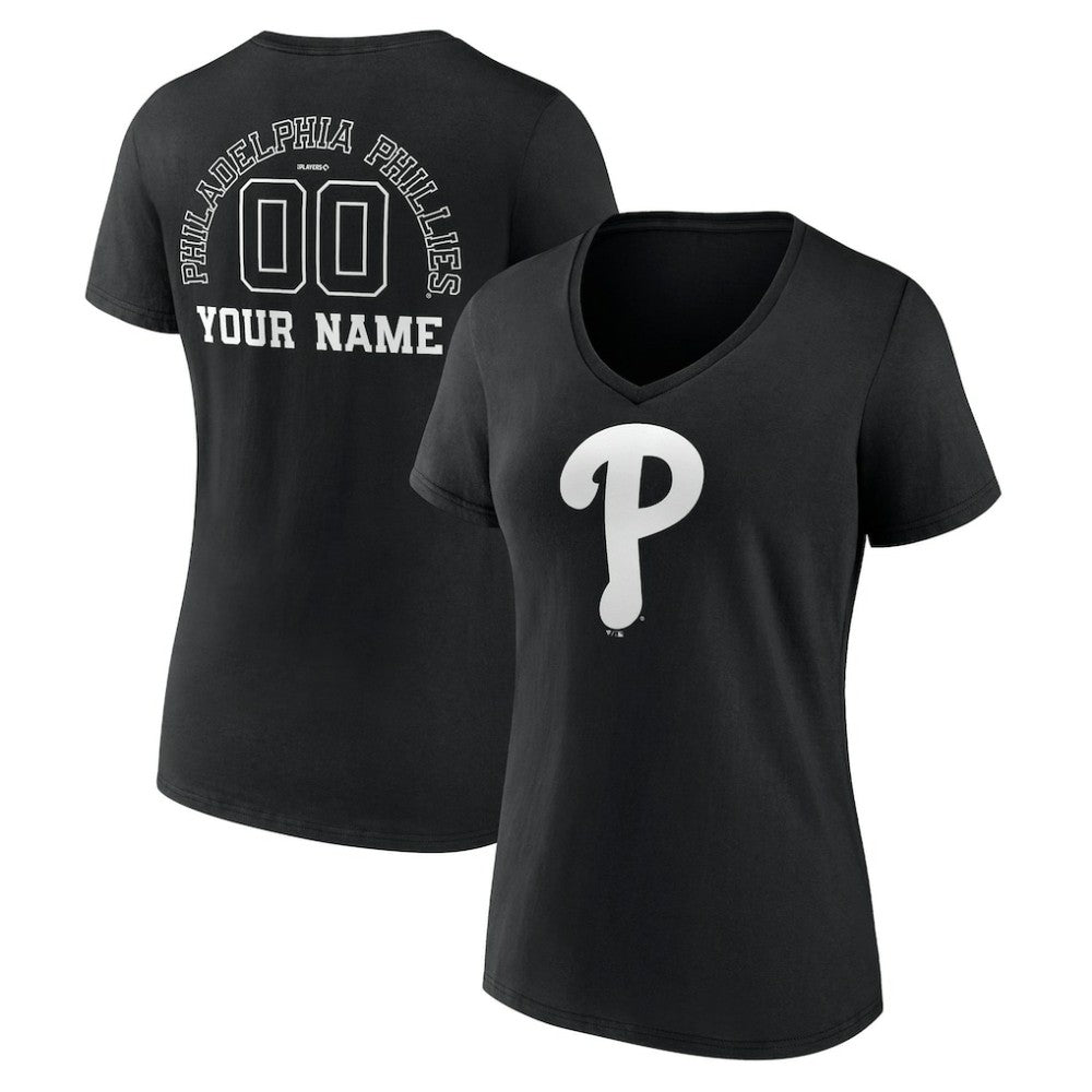 Philadelphia Phillies Women's Monochrome Personalized Name & Number V-Neck T-Shirt - MLB T-shirts