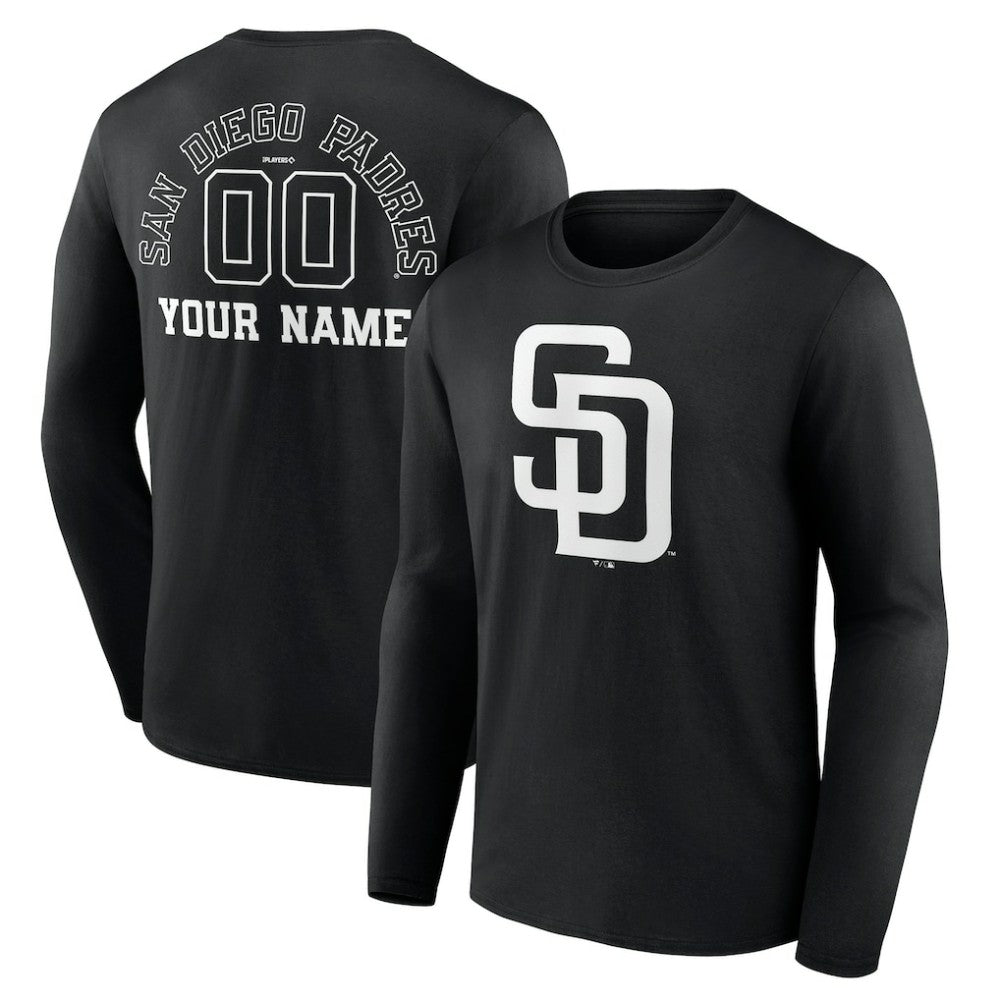 San Diego Padres Monochrome Personalized Name & Number Long Sleeve T-Shirt - MLB T-shirts