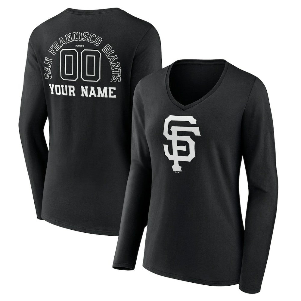 San Francisco Giants Women's Monochrome Personalized Name & Number Long Sleeve V-Neck T-Shirt - MLB T-shirts