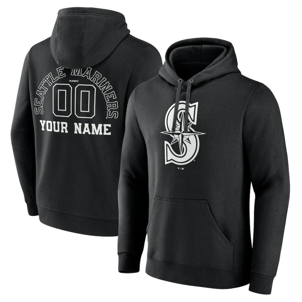 Seattle Mariners Monochrome Personalized Name & Number Pullover Hoodie - MLB Hoodies
