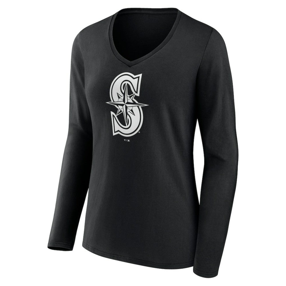 Seattle Mariners Women's Monochrome Personalized Name & Number Long Sleeve V-Neck T-Shirt - MLB T-shirts