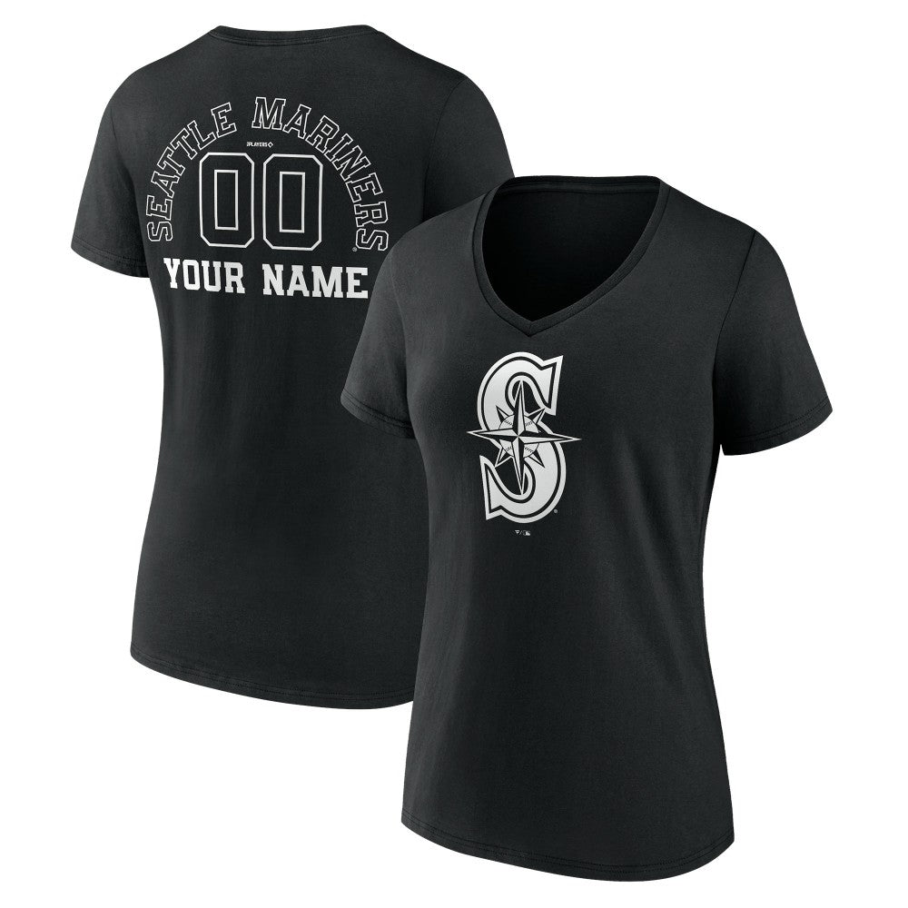 Seattle Mariners Women's Monochrome Personalized Name & Number V-Neck T-Shirt - MLB T-shirts
