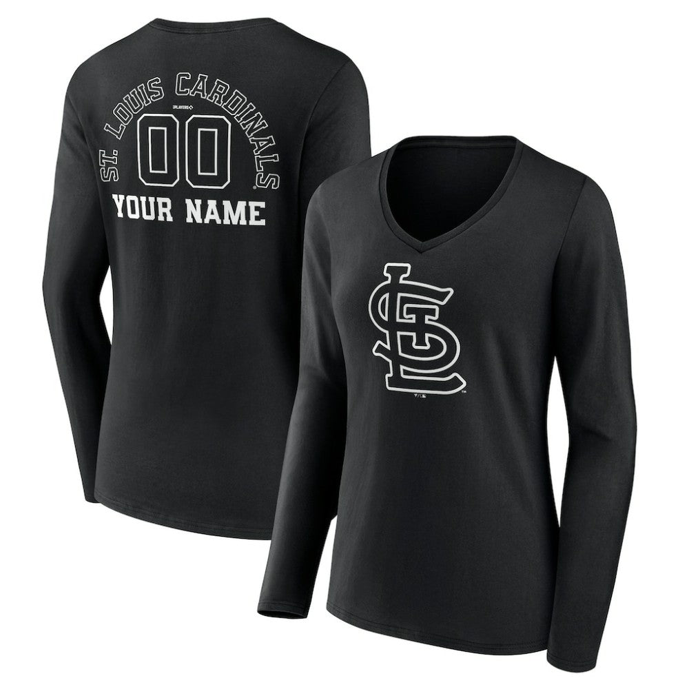St. Louis Cardinals Women's Monochrome Personalized Name & Number Long Sleeve V-Neck T-Shirt - MLB T-shirts