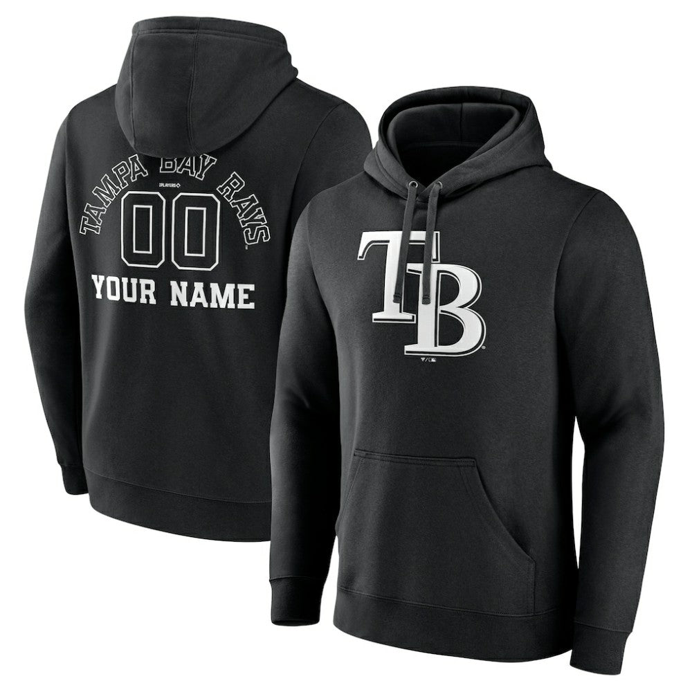 Tampa Bay Rays Monochrome Personalized Name & Number Pullover Hoodie - MLB Hoodies