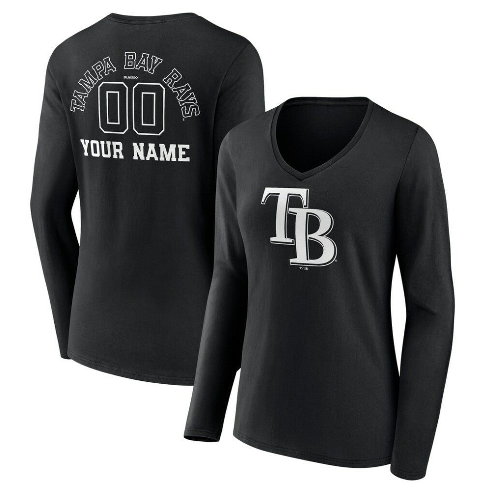 Tampa Bay Rays Women's Monochrome Personalized Name & Number Long Sleeve V-Neck T-Shirt - MLB T-shirts