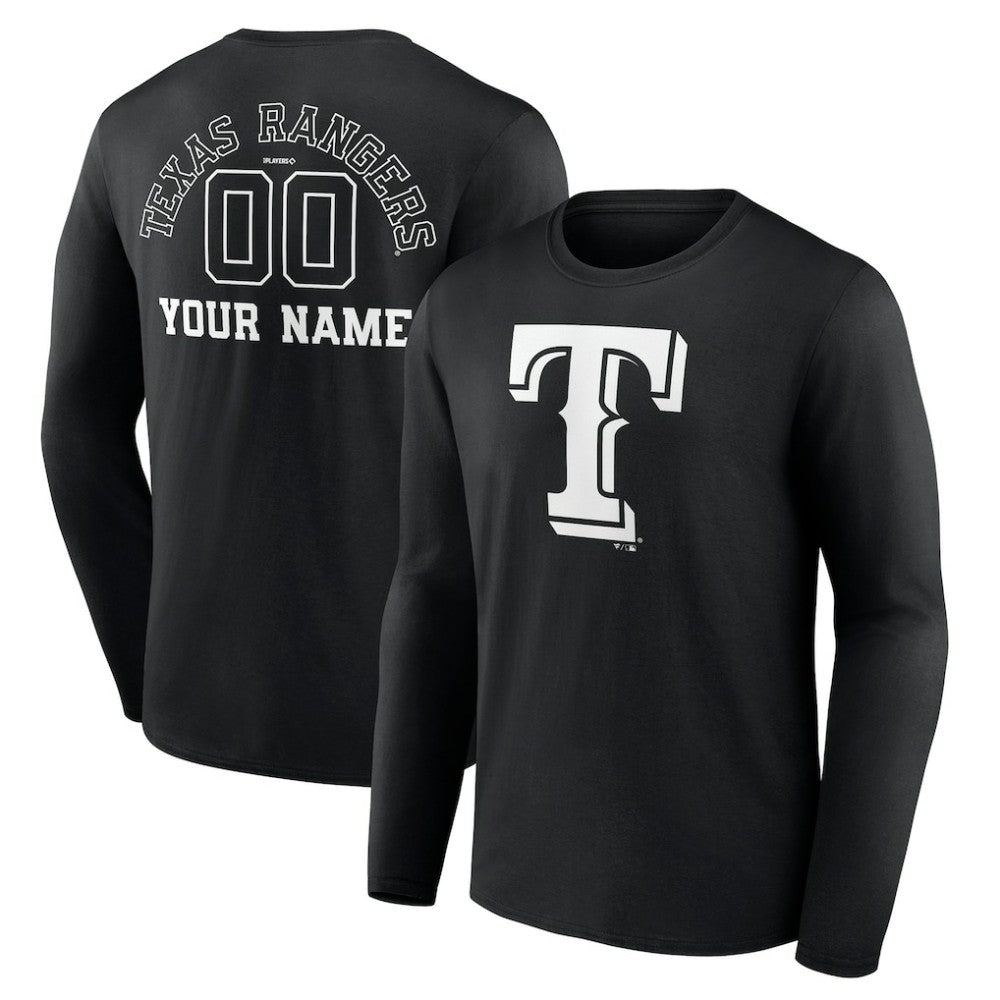 Texas Rangers Monochrome Personalized Name & Number Long Sleeve T-Shirt - MLB T-shirts