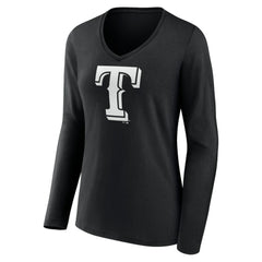 Texas Rangers Women's Monochrome Personalized Name & Number Long Sleeve V-Neck T-Shirt - MLB T-shirts