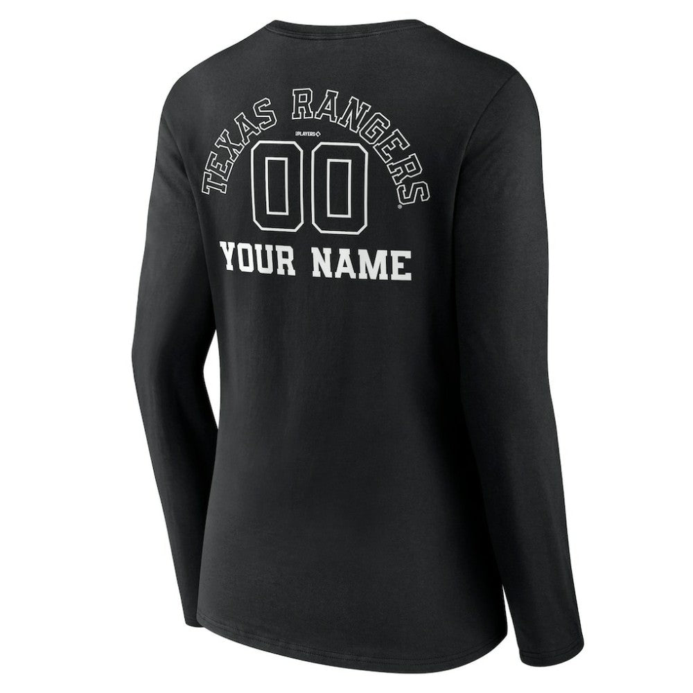 Texas Rangers Women's Monochrome Personalized Name & Number Long Sleeve V-Neck T-Shirt - MLB T-shirts