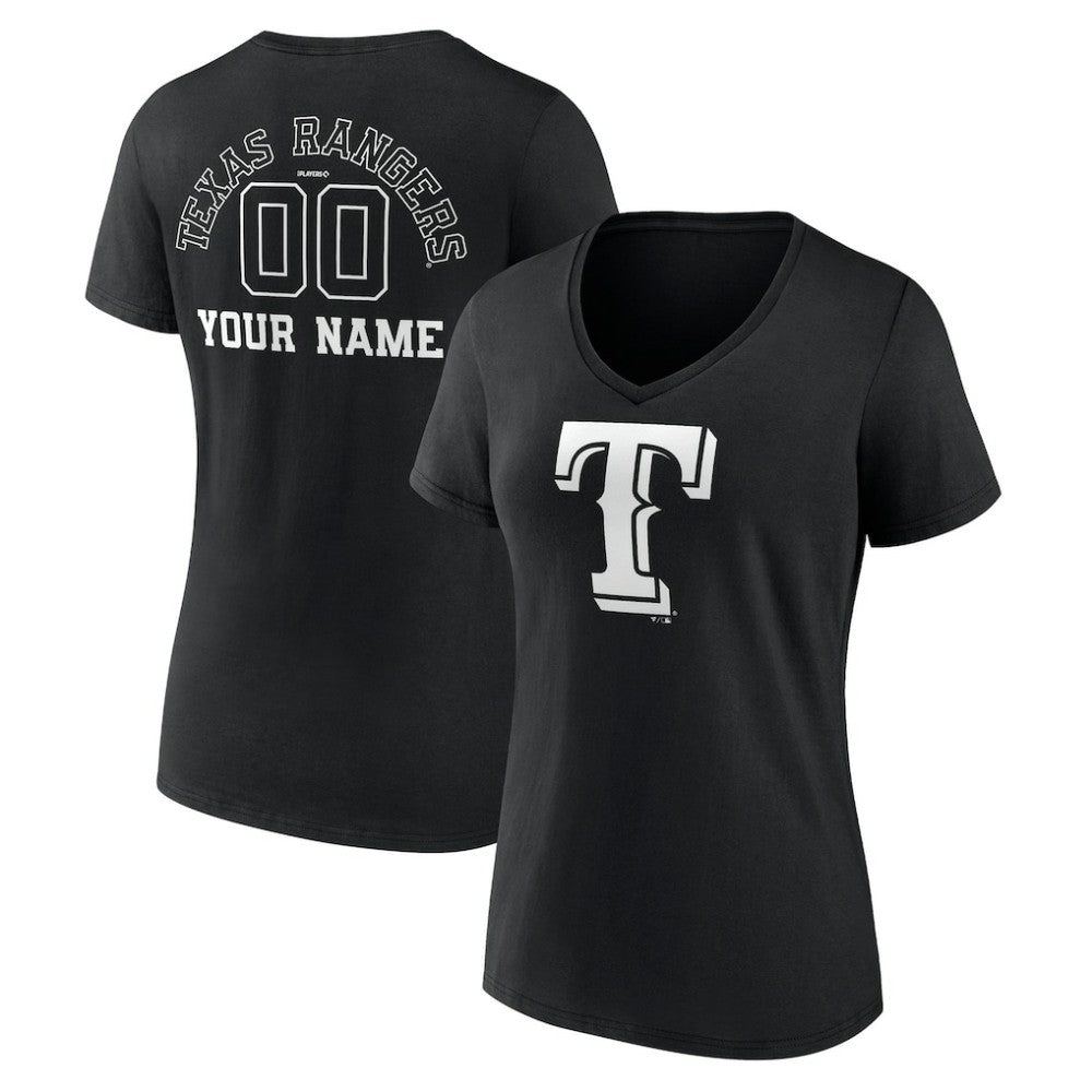 Texas Rangers Women's Monochrome Personalized Name & Number V-Neck T-Shirt - MLB T-shirts