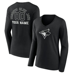Toronto Blue Jays Women's Monochrome Personalized Name & Number Long Sleeve V-Neck T-Shirt - MLB T-shirts