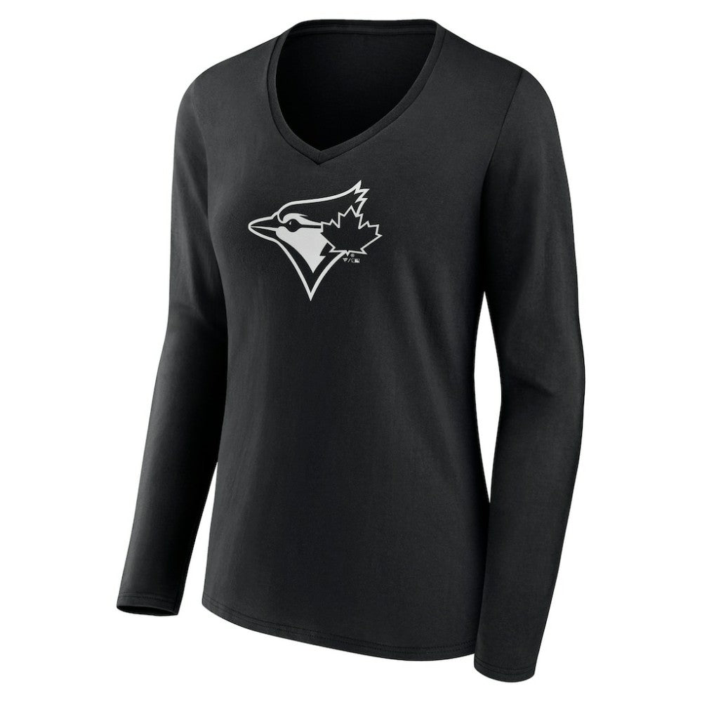 Toronto Blue Jays Women's Monochrome Personalized Name & Number Long Sleeve V-Neck T-Shirt - MLB T-shirts