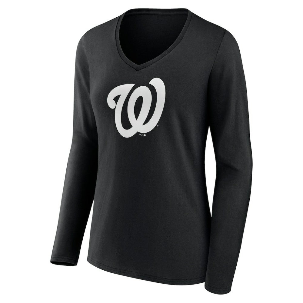Washington Nationals Women's Monochrome Personalized Name & Number Long Sleeve V-Neck T-Shirt - MLB T-shirts