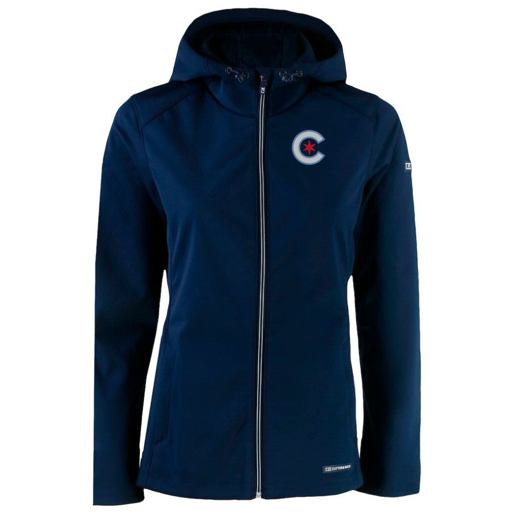 Chicago Cubs Cutter & Buck Women's City Connect Evoke Eco Softshell Recycled Full-Zip Hoodie Jacket - MLB Jackets