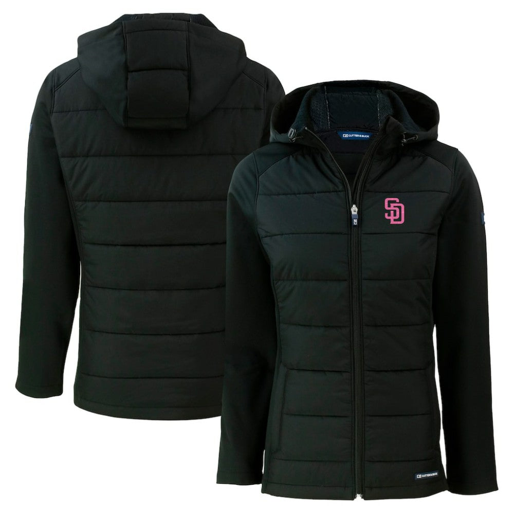 San Diego Padres Cutter & Buck Women's City Connect Evoke Hybrid Eco Softshell Recycled Full-Zip Hoodie Jacket - MLB Jackets