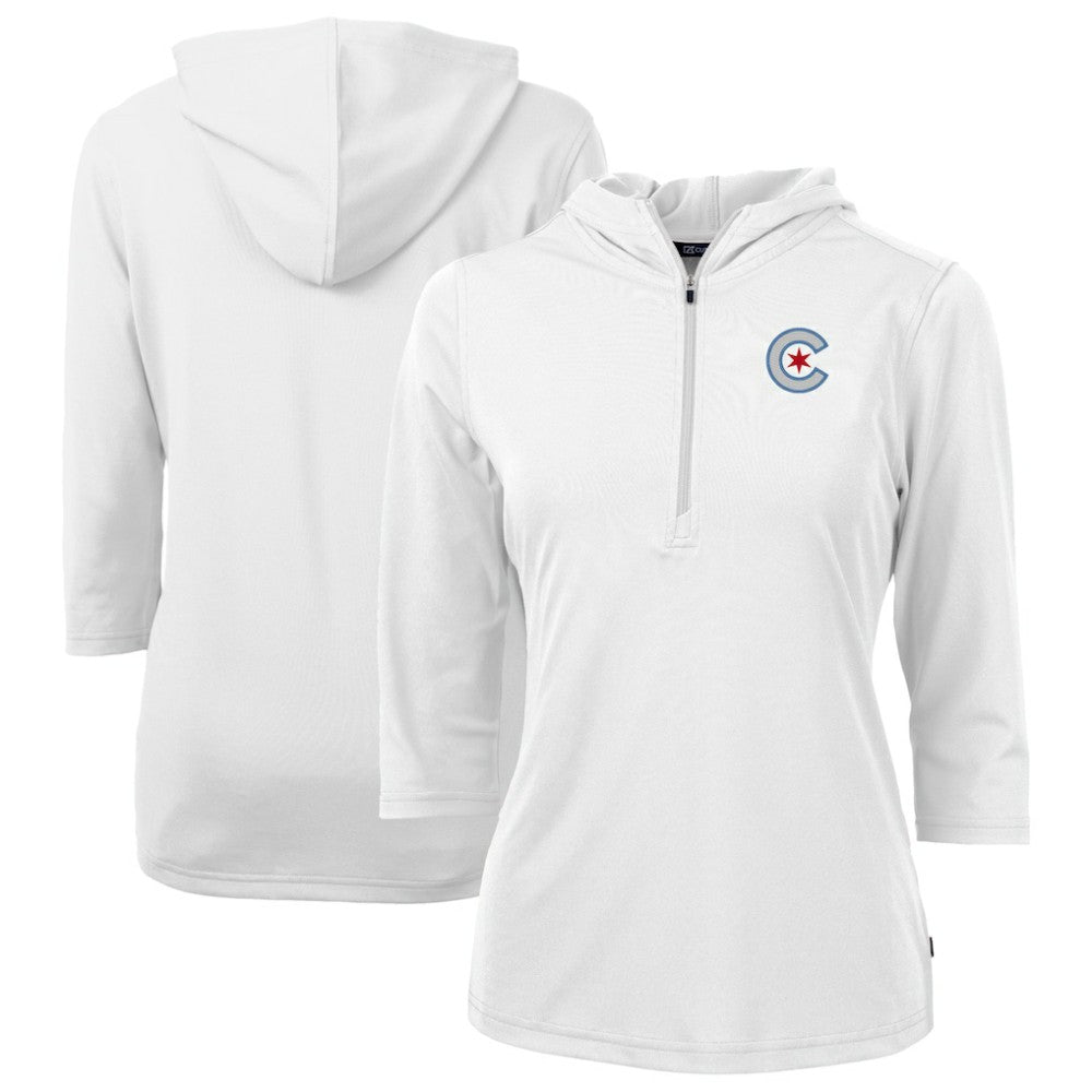 Chicago Cubs Cutter & Buck Women's City Connect Virtue Eco Pique Recycled Half-Zip Pullover Hoodie - MLB Hoodies