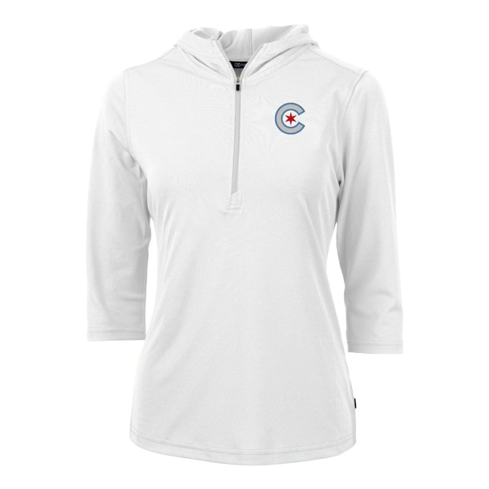 Chicago Cubs Cutter & Buck Women's City Connect Virtue Eco Pique Recycled Half-Zip Pullover Hoodie - MLB Hoodies
