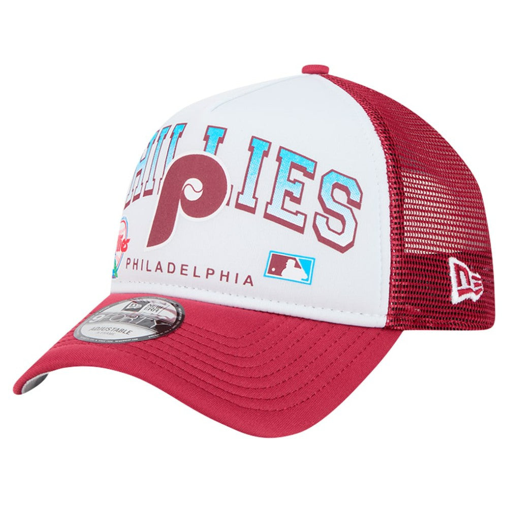 Philadelphia Phillies New Era Retro Wordmark 9FORTY A-Frame Trucker Adjustable Hat - MLB Hats