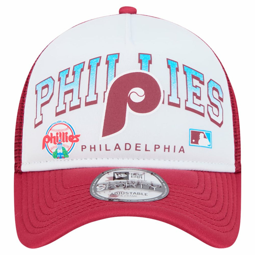 Philadelphia Phillies New Era Retro Wordmark 9FORTY A-Frame Trucker Adjustable Hat - MLB Hats