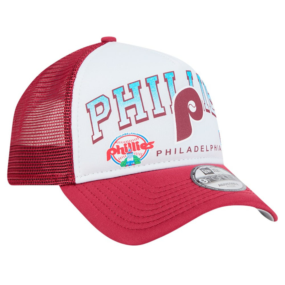 Philadelphia Phillies New Era Retro Wordmark 9FORTY A-Frame Trucker Adjustable Hat - MLB Hats