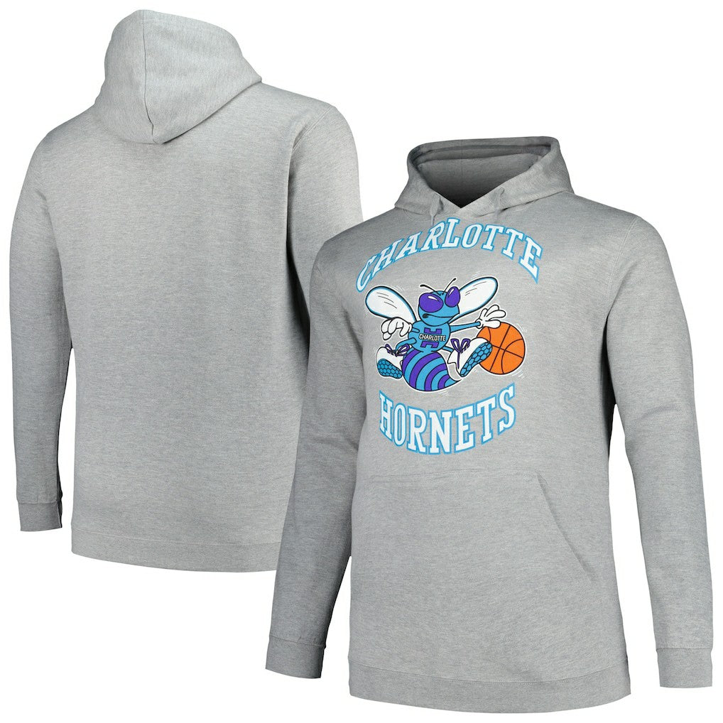 Heather Gray Charlotte Hornets Hardwood Classics Big & Tall Pullover Hoodie | NBA