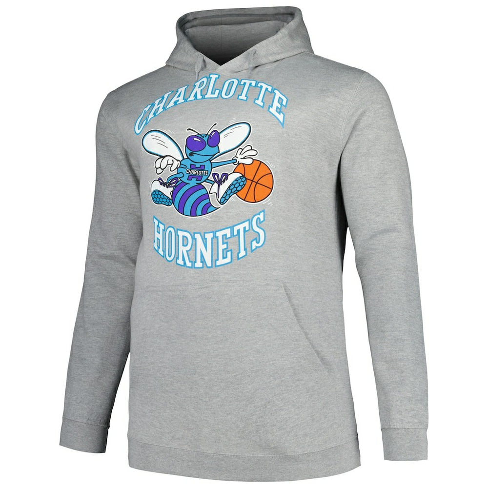 Heather Gray Charlotte Hornets Hardwood Classics Big & Tall Pullover Hoodie | NBA