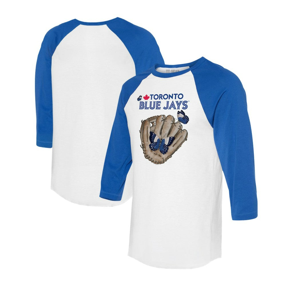 Toronto Blue Jays Tiny Turnip Unisex Butterfly Glove 3/4-Sleeve Raglan T-Shirt - MLB T-shirts