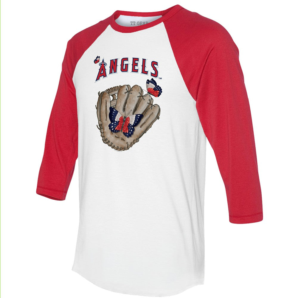 Los Angeles Angels Tiny Turnip Unisex Butterfly Glove 3/4-Sleeve Raglan T-Shirt - MLB T-shirts