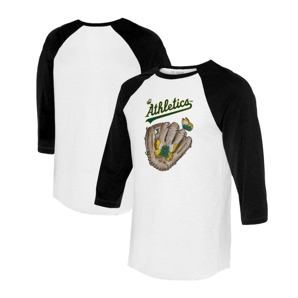 Athletics Tiny Turnip Unisex Butterfly Glove 3/4-Sleeve Raglan T-Shirt - MLB T-shirts