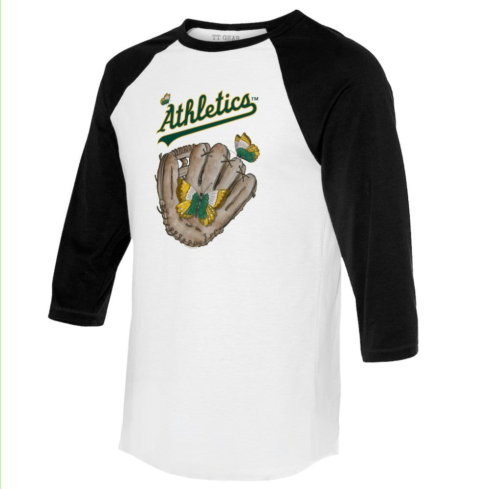 Athletics Tiny Turnip Unisex Butterfly Glove 3/4-Sleeve Raglan T-Shirt - MLB T-shirts