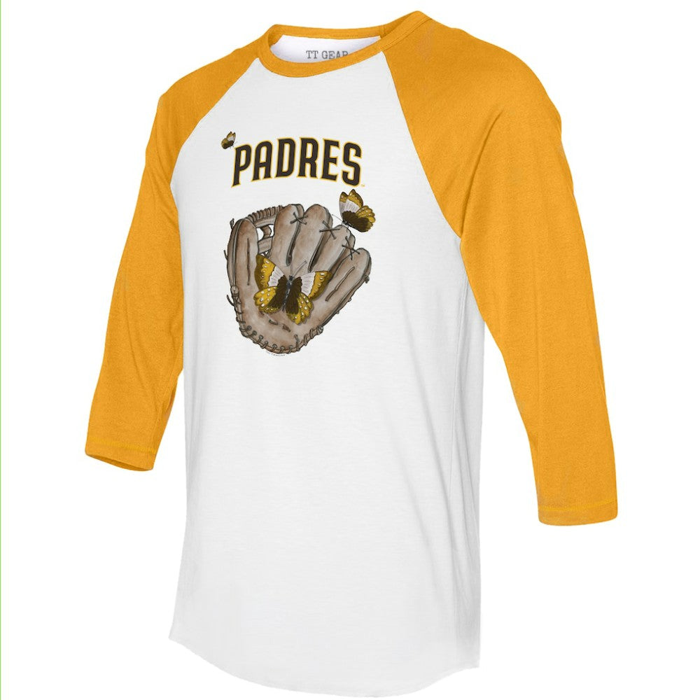 San Diego Padres Tiny Turnip Unisex Butterfly Glove 3/4-Sleeve Raglan T-Shirt - MLB T-shirts