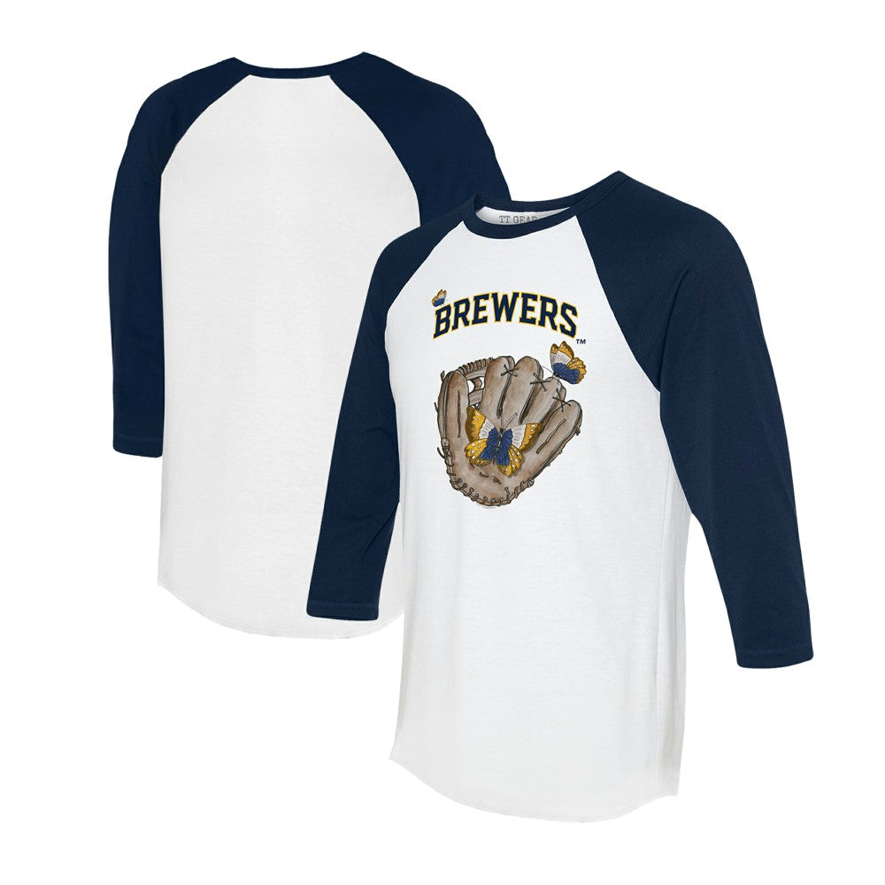 Milwaukee Brewers Tiny Turnip Unisex Butterfly Glove 3/4-Sleeve Raglan T-Shirt - MLB T-shirts