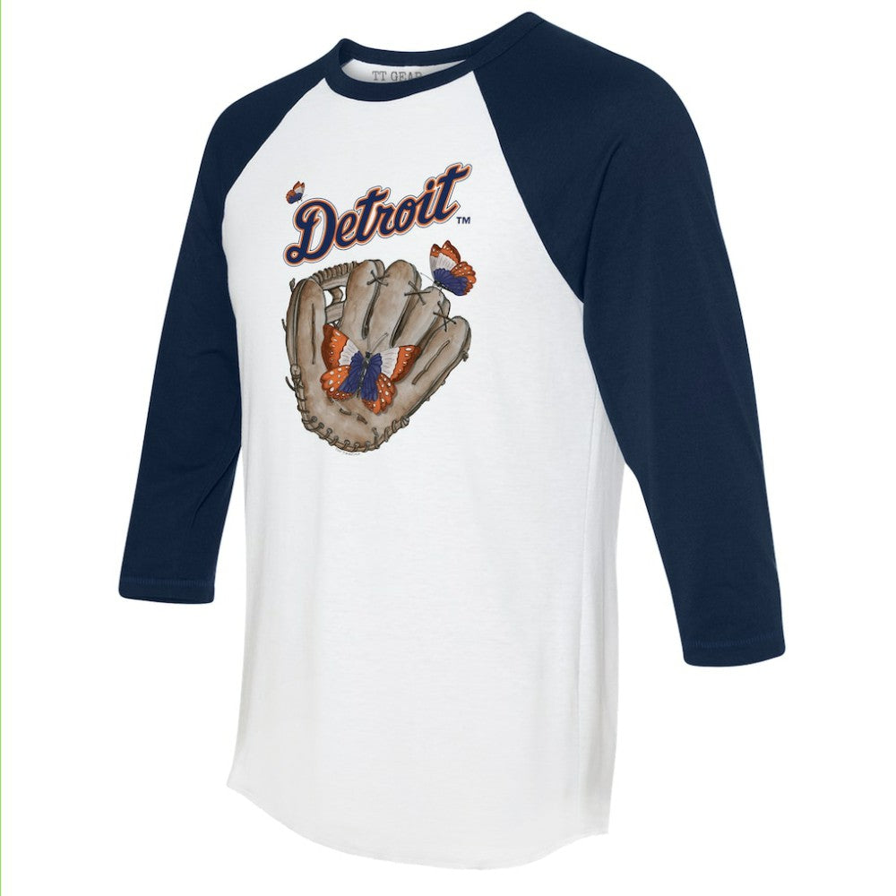 Detroit Tigers Tiny Turnip Unisex Butterfly Glove 3/4-Sleeve Raglan T-Shirt - MLB T-shirts