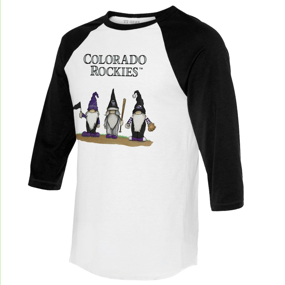 Colorado Rockies Tiny Turnip Unisex Gnomes 3/4-Sleeve Raglan T-Shirt - MLB T-shirts