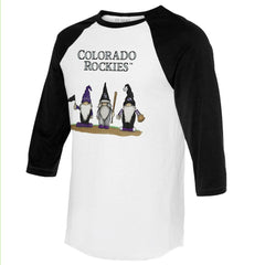 Colorado Rockies Tiny Turnip Unisex Gnomes 3/4-Sleeve Raglan T-Shirt - MLB T-shirts