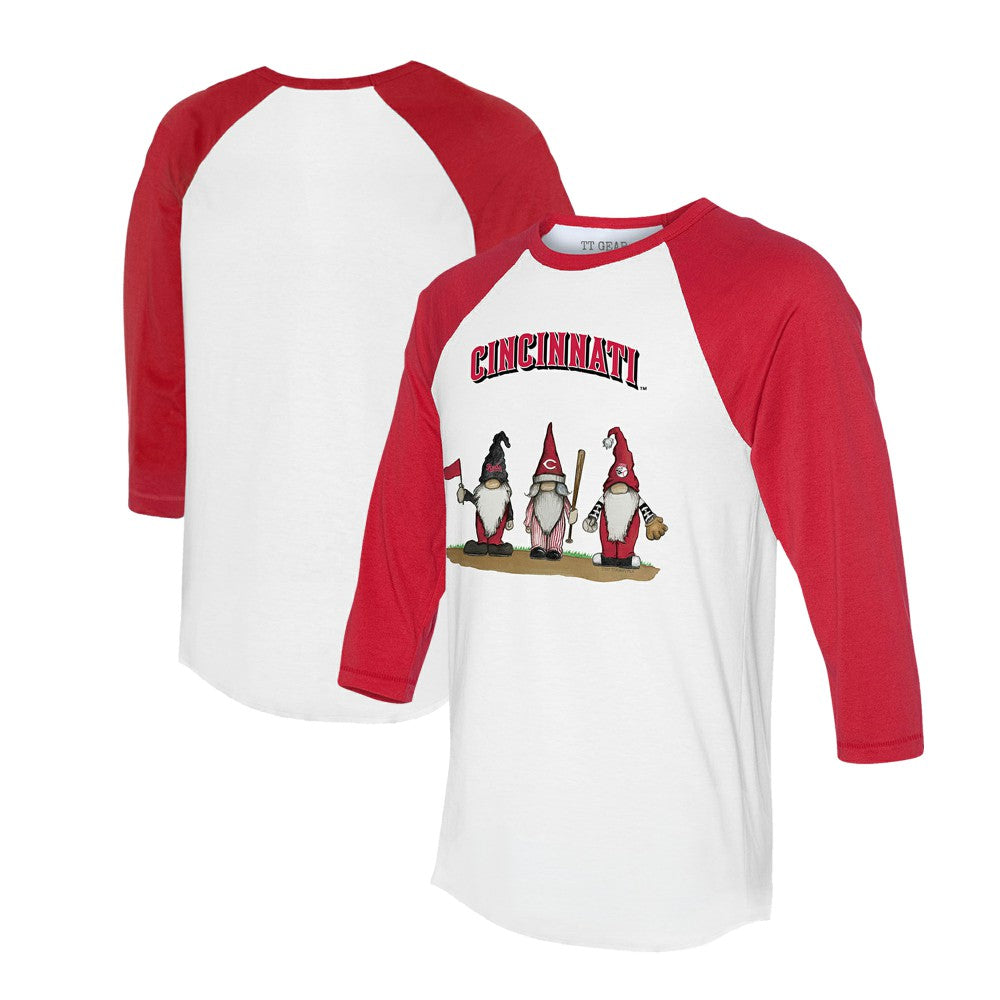 Cincinnati Reds Tiny Turnip Unisex Gnomes 3/4-Sleeve Raglan T-Shirt - MLB T-shirts