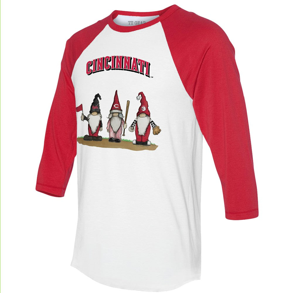 Cincinnati Reds Tiny Turnip Unisex Gnomes 3/4-Sleeve Raglan T-Shirt - MLB T-shirts