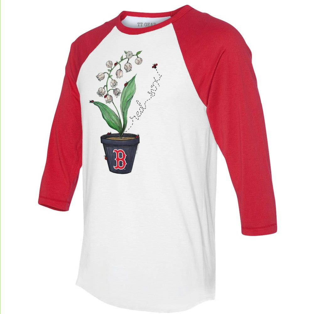 Boston Red Sox Tiny Turnip Unisex Lilies & Ladybugs 3/4-Sleeve Raglan T-Shirt - MLB T-shirts