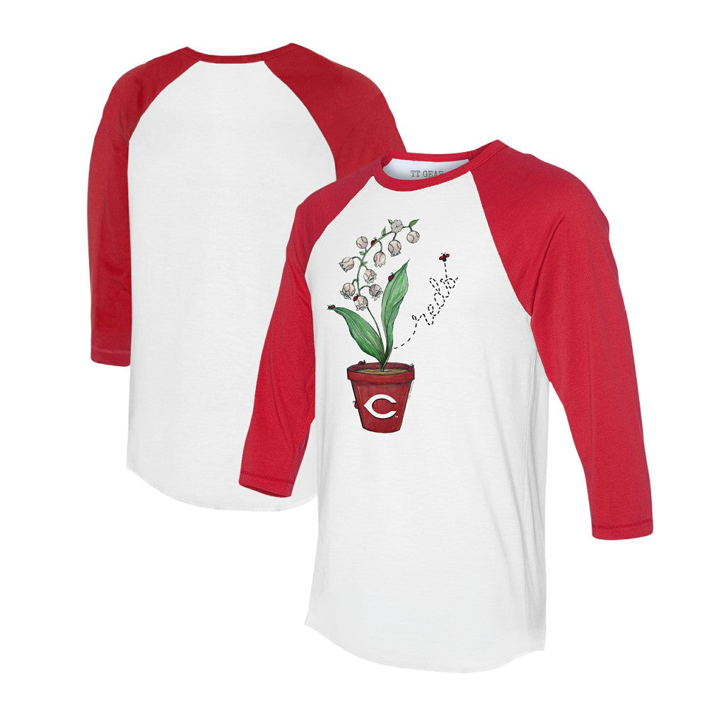 Cincinnati Reds Tiny Turnip Unisex Lilies & Ladybugs 3/4-Sleeve Raglan T-Shirt - MLB T-shirts