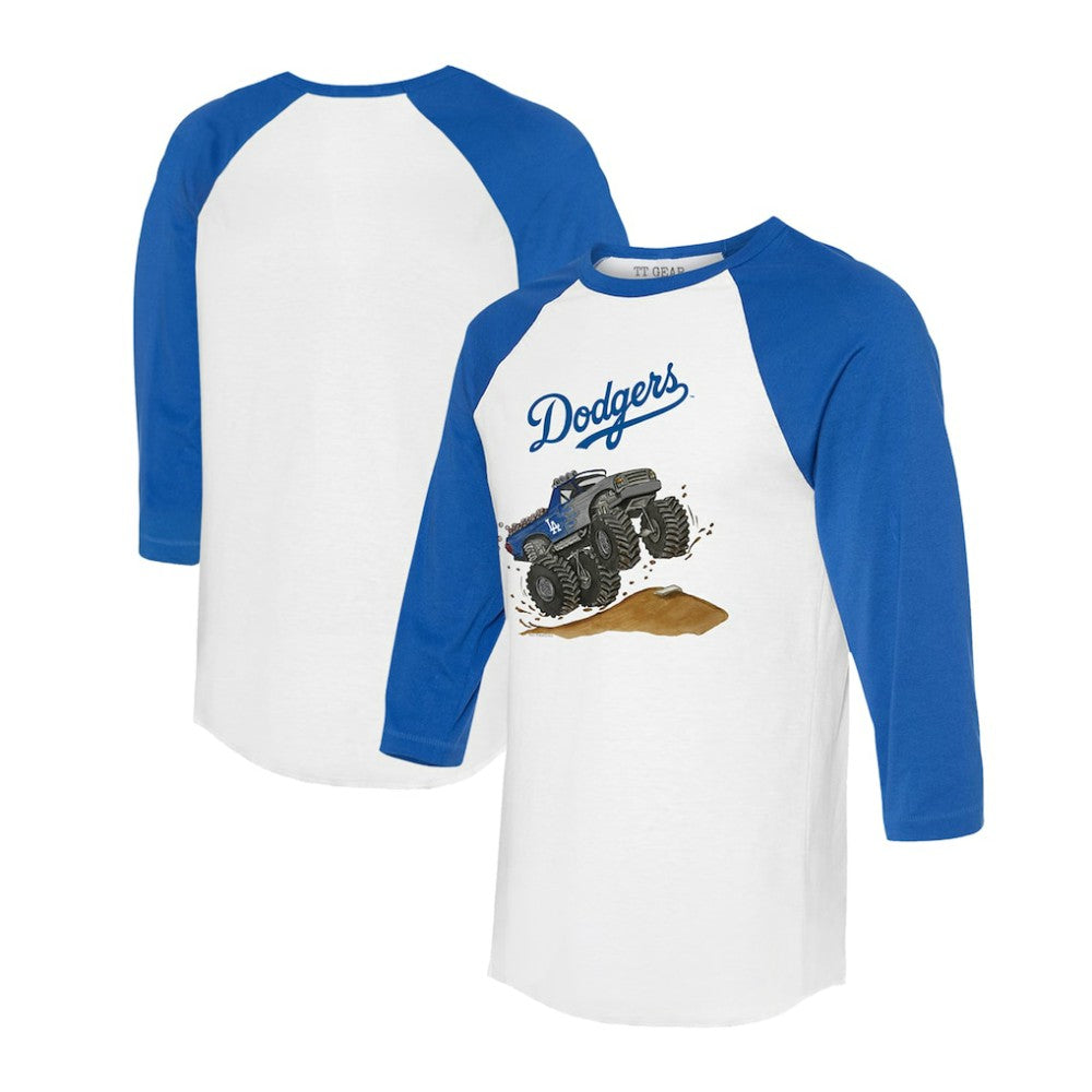 Los Angeles Dodgers Tiny Turnip Unisex Monster Truck 3/4-Sleeve Raglan T-Shirt - MLB T-shirts