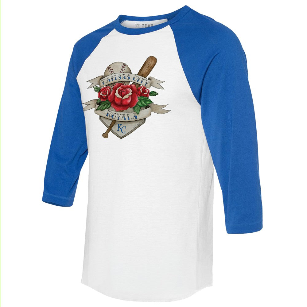 Kansas City Royals Tiny Turnip Unisex Tattoo Rose 3/4-Sleeve Raglan T-Shirt - MLB T-shirts