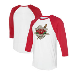 Cincinnati Reds Tiny Turnip Unisex Tattoo Rose 3/4-Sleeve Raglan T-Shirt - MLB T-shirts