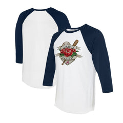 Atlanta Braves Tiny Turnip Unisex Tattoo Rose 3/4-Sleeve Raglan T-Shirt - MLB T-shirts