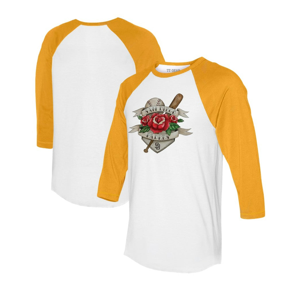 San Diego Padres Tiny Turnip Unisex Tattoo Rose 3/4-Sleeve Raglan T-Shirt - MLB T-shirts