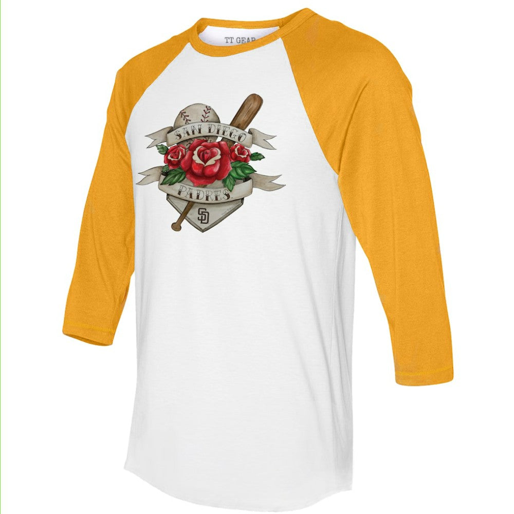 San Diego Padres Tiny Turnip Unisex Tattoo Rose 3/4-Sleeve Raglan T-Shirt - MLB T-shirts