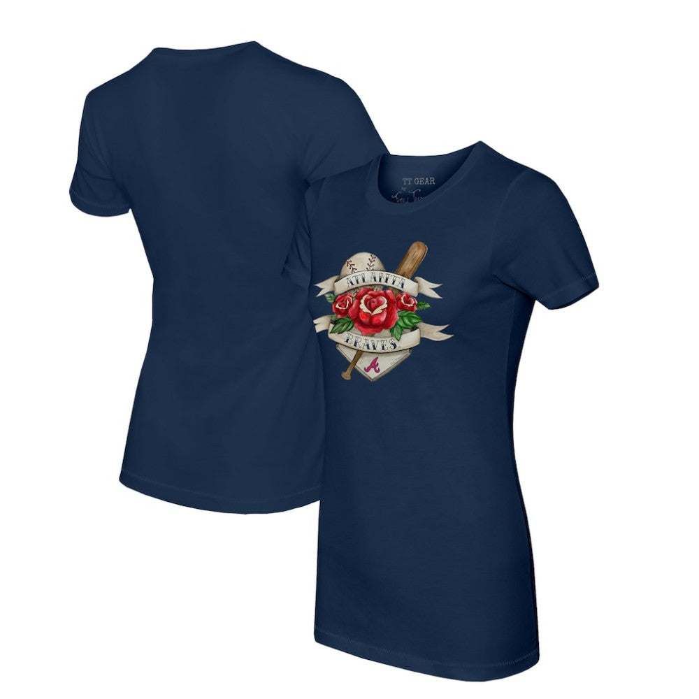 Atlanta Braves Tiny Turnip Women's Tattoo Rose T-Shirt - MLB T-shirts
