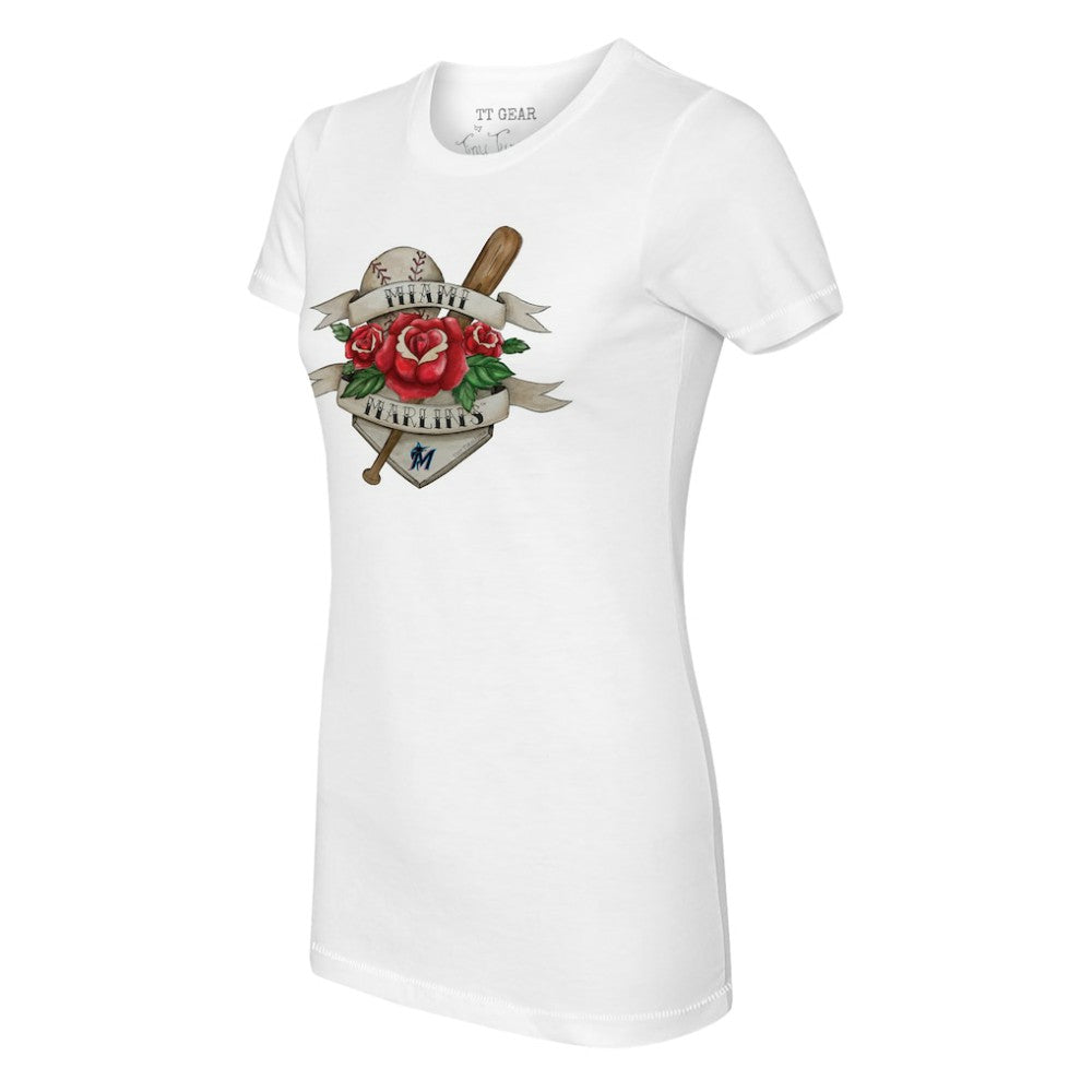 Miami Marlins Tiny Turnip Women's Tattoo Rose T-Shirt - MLB T-shirts