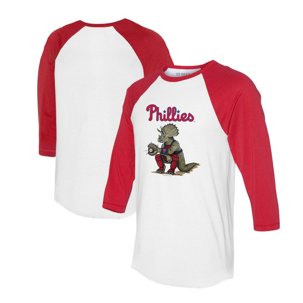 Philadelphia Phillies Tiny Turnip Unisex Triceratops 3/4-Sleeve Raglan T-Shirt - MLB T-shirts