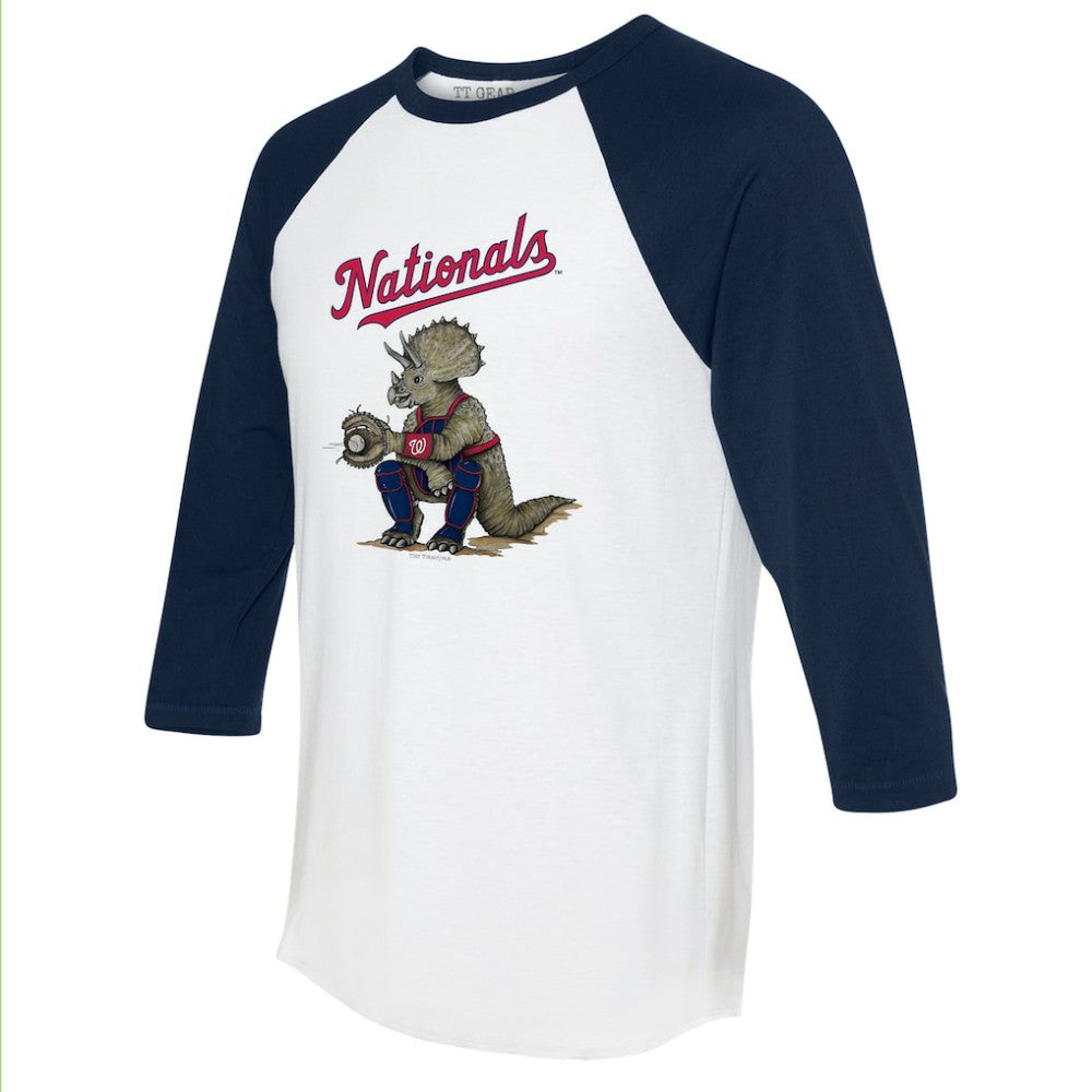 Washington Nationals Tiny Turnip Unisex Triceratops 3/4-Sleeve Raglan T-Shirt - MLB T-shirts