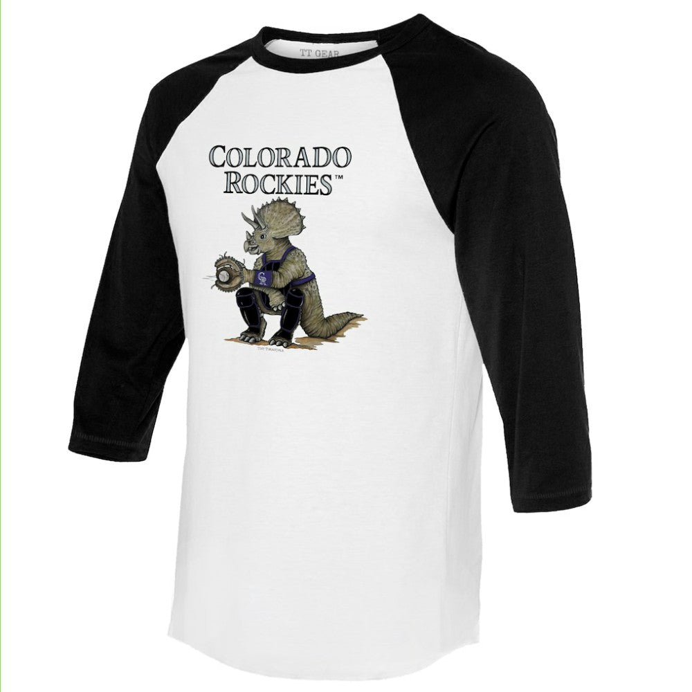 Colorado Rockies Tiny Turnip Unisex Triceratops 3/4-Sleeve Raglan T-Shirt - MLB T-shirts