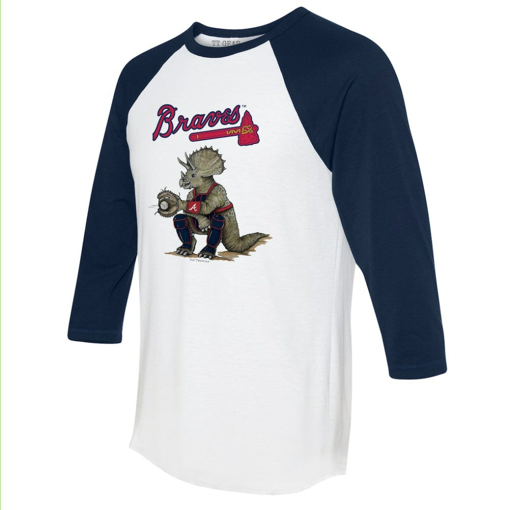 Atlanta Braves Tiny Turnip Unisex Triceratops 3/4-Sleeve Raglan T-Shirt - MLB T-shirts